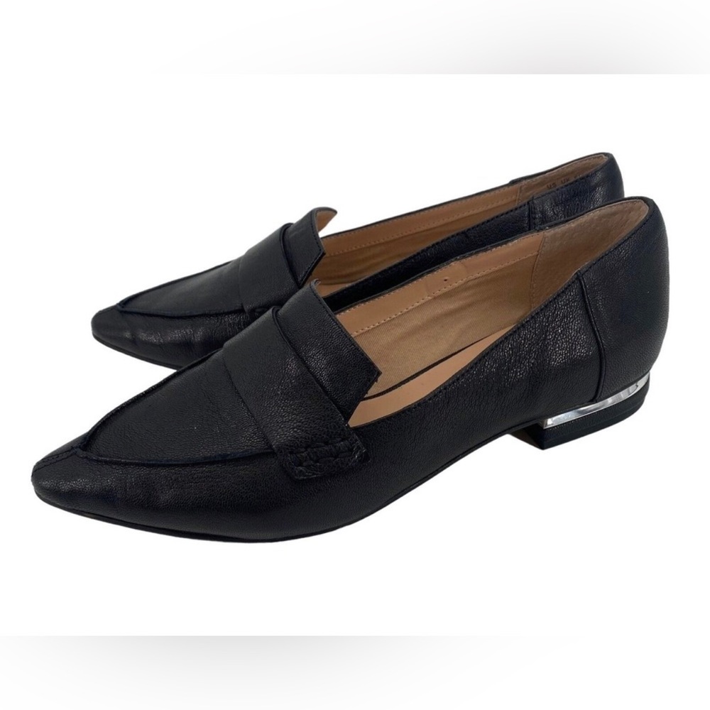 Franco Sarto Women's Size 6.5 Sansa Black Pebbled Leather Loafers Metal Accent